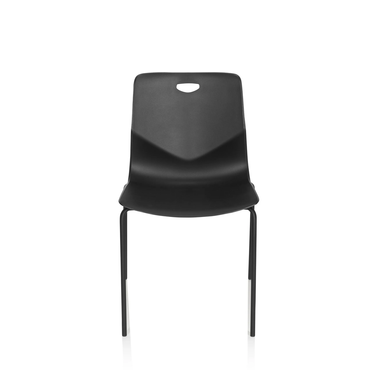 Black four-legged chair T36 V with curved seat shell and handle opening by hjh OFFICE – 360-degree view (front view 0°)