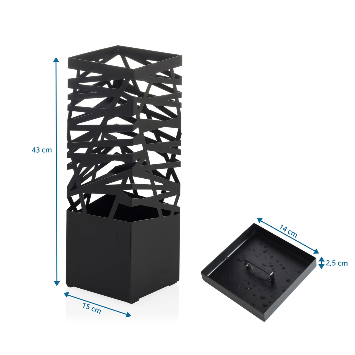 Dimensional drawing of the Accessories PLUVARIS umbrella stand with 43 cm height and 15 cm width by hjh LIVING