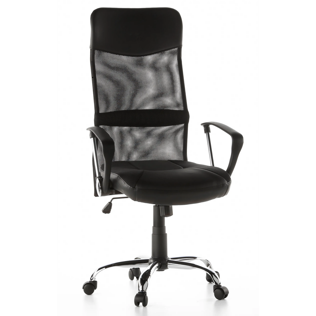 Black Home Office Executive Chair ARTON 20 with mesh back and five-caster base by hjh OFFICE – 360-degree view (front view 20°)
