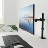 Black Ergomount M1 monitor mount with a screen attached to a desk by hjh OFFICE (AI-generated image)