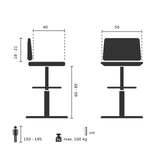 Technical drawing of the Counter chair WORK MF with a seat height of 60 to 85 cm by hjh OFFICE