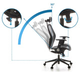 Adjustment mechanism and tilt range up to 90 degrees of the Professional Office ChAIR-PORT by hjh OFFICE