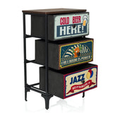 Chest of drawers AMERIKO S with three patterned drawers and a dark metal frame by hjh LIVING