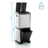 Dimensional drawing of the wastepaper CLEAN VII with a height of 99 cm and 32 L volume by hjh OFFICE