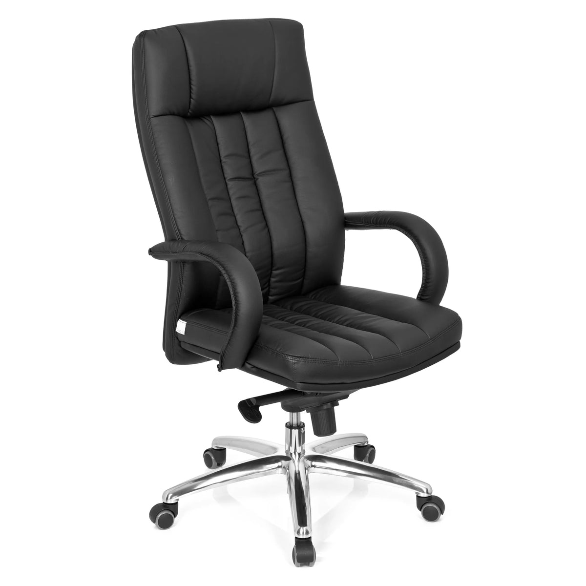 Black Swivel Chair XXL G 300 with quilting, armrests and five-caster base by hjh OFFICE – 360-degree view (front three-quarter view 40°)