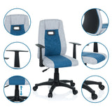 Swivel Chair – Children KIDDY EXTRA in grey-blue with detailed views of the armrest, gas spring and castors by hjh OFFICE