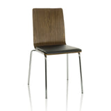 Black guest chair PERIA with brown wooden backrest and chromed legs by hjh OFFICE – 360-degree view (front view 15°)
