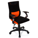 Black and orange Swivel Chair – Children KIDDY PRO AL with lumbar cushion and five-caster base by hjh OFFICE – 360-degree view (front three-quarter view 40°)