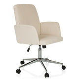 Beige Home Office Chair SOLAO CORD with ribbed upholstery and five-caster base by hjh OFFICE – 360-degree view (front three-quarter view 45°)