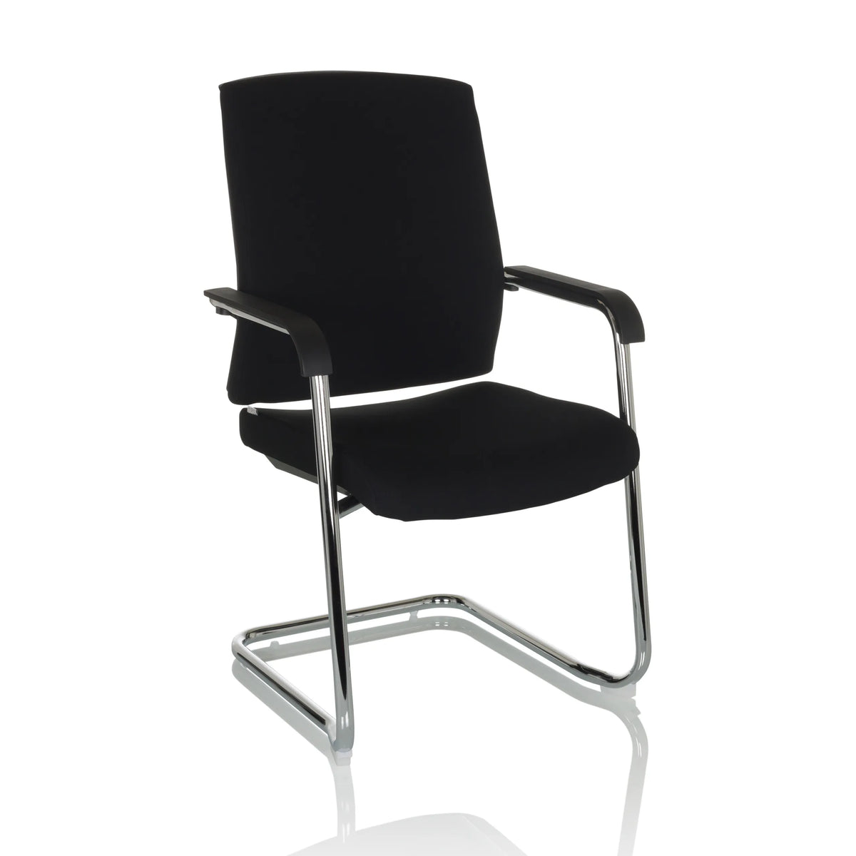 Black Cantilever chair LEVIA VP with armrests and chrome frame by hjh OFFICE – 360-degree view (front three-quarter view 30°)