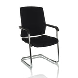 Black Cantilever chair LEVIA VP with armrests and chrome frame by hjh OFFICE – 360-degree view (front three-quarter view 30°)