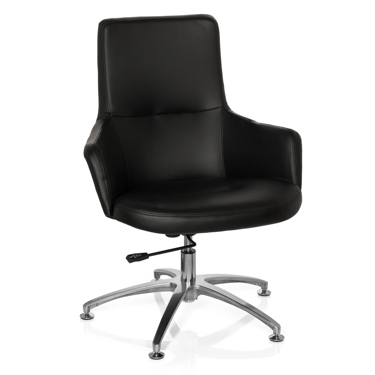 Black Lounge Chair SHAKE 300 with upholstery and glossy star base by hjh OFFICE – 360-degree view (front view 20°)