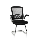 Black Cantilever chair FLYER PRO V with mesh back, armrests and sled base by hjh OFFICE – 360-degree view (front view 20°)