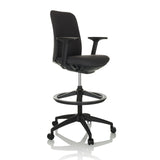 Black Counter chair NESTORA WORK with armrests, foot ring and five-caster base by hjh OFFICE – 360-degree view (front three-quarter view 45°)