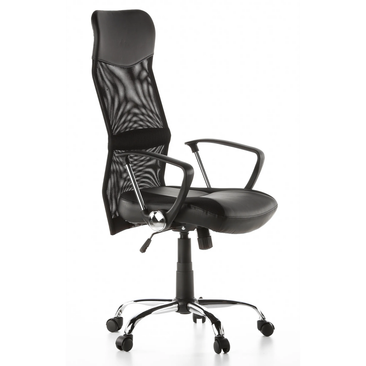 Black Home Office Executive Chair ARTON 20 with mesh back and five-caster base by hjh OFFICE – 360-degree view (front three-quarter view 60°)