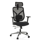 Black High End Office Chair CASSILIS B with mesh back and five-caster base by hjh OFFICE – 360-degree view (front view 15°)