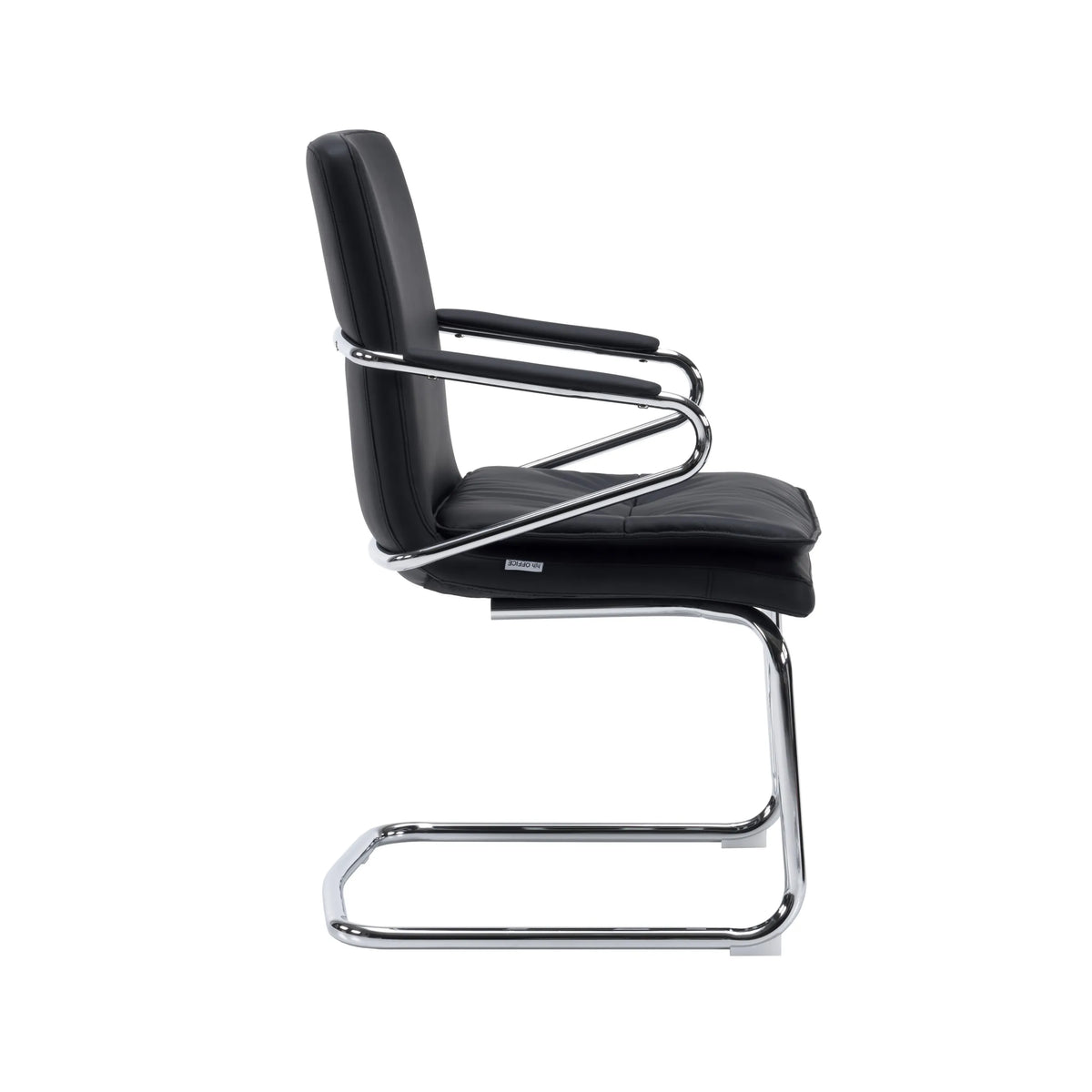 Black Rovento V cantilever chair with armrests and chrome-plated metal sled base by hjh OFFICE