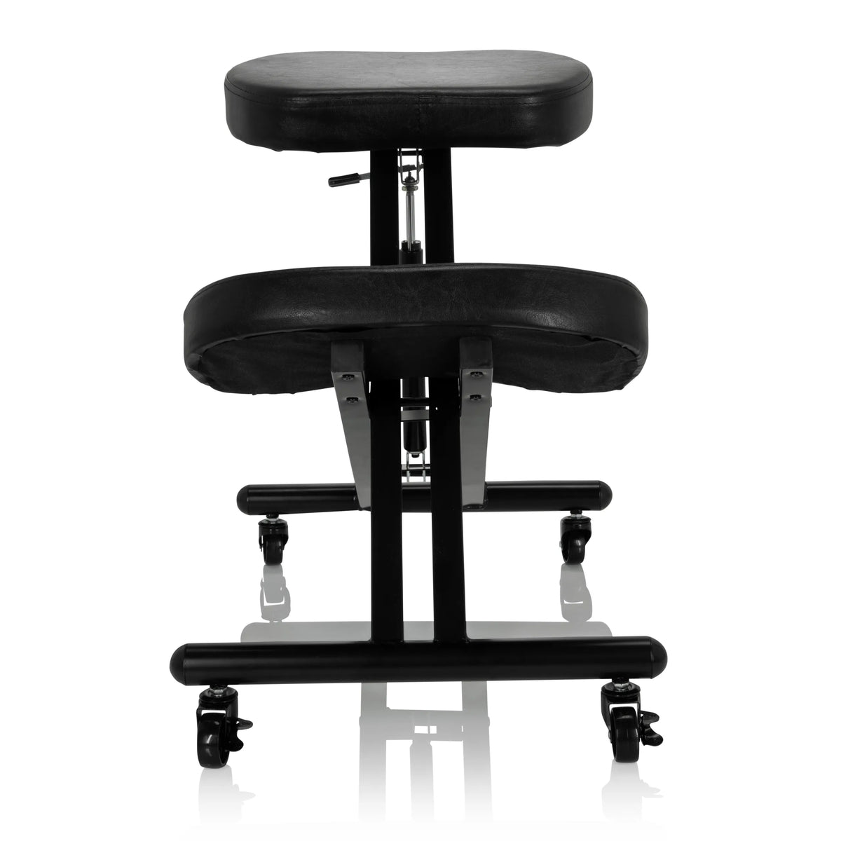 Black kneeling chair ORTHONI with padded pads and caster base by hjh OFFICE – 360-degree view (front view 0°)