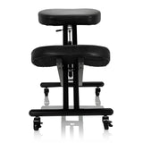 Black kneeling chair ORTHONI with padded pads and caster base by hjh OFFICE – 360-degree view (front view 0°)