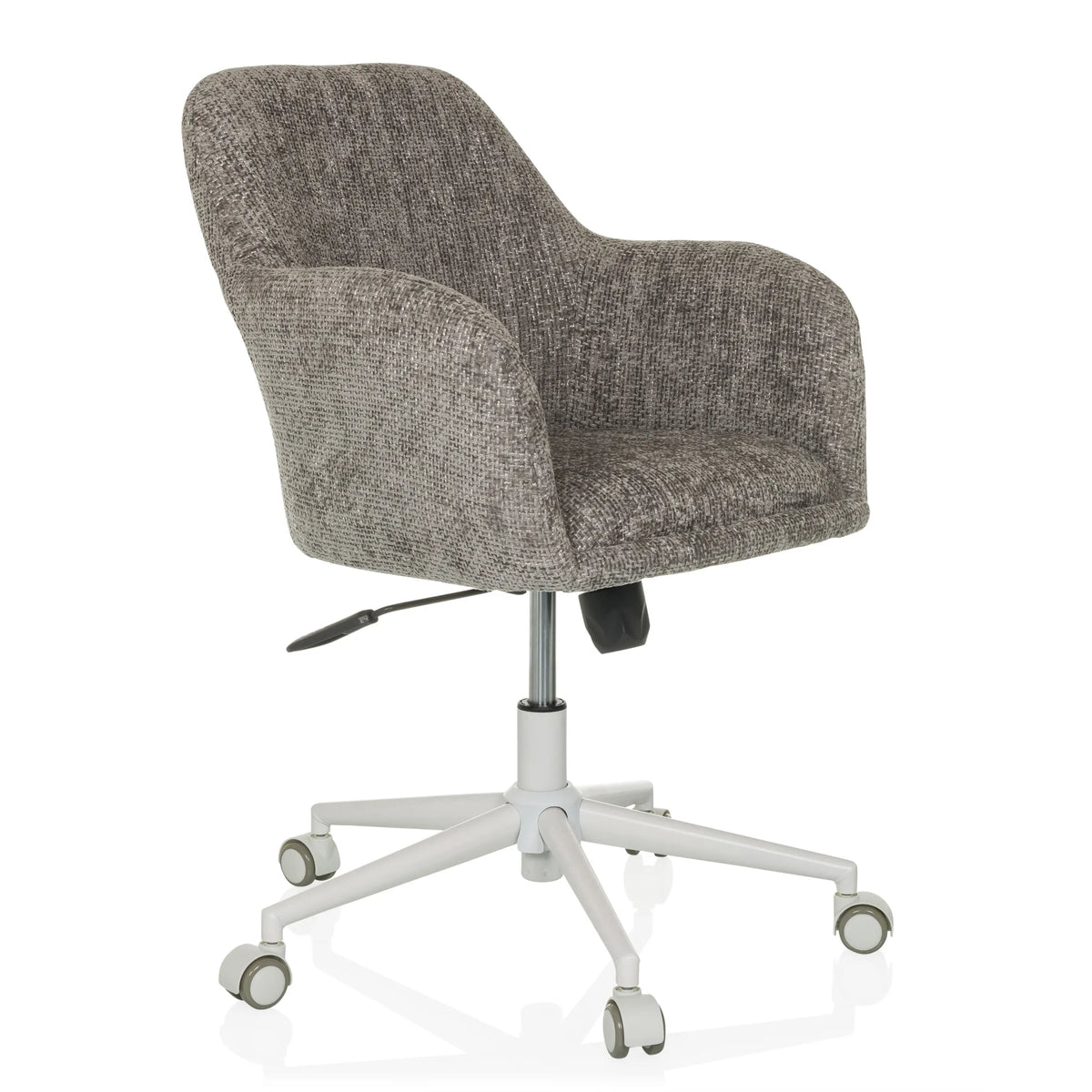 Grey Home Office Chair SOLAO HOME with fabric upholstery and white five-caster base by hjh LIVING – 360-degree view (front three-quarter view 45°)