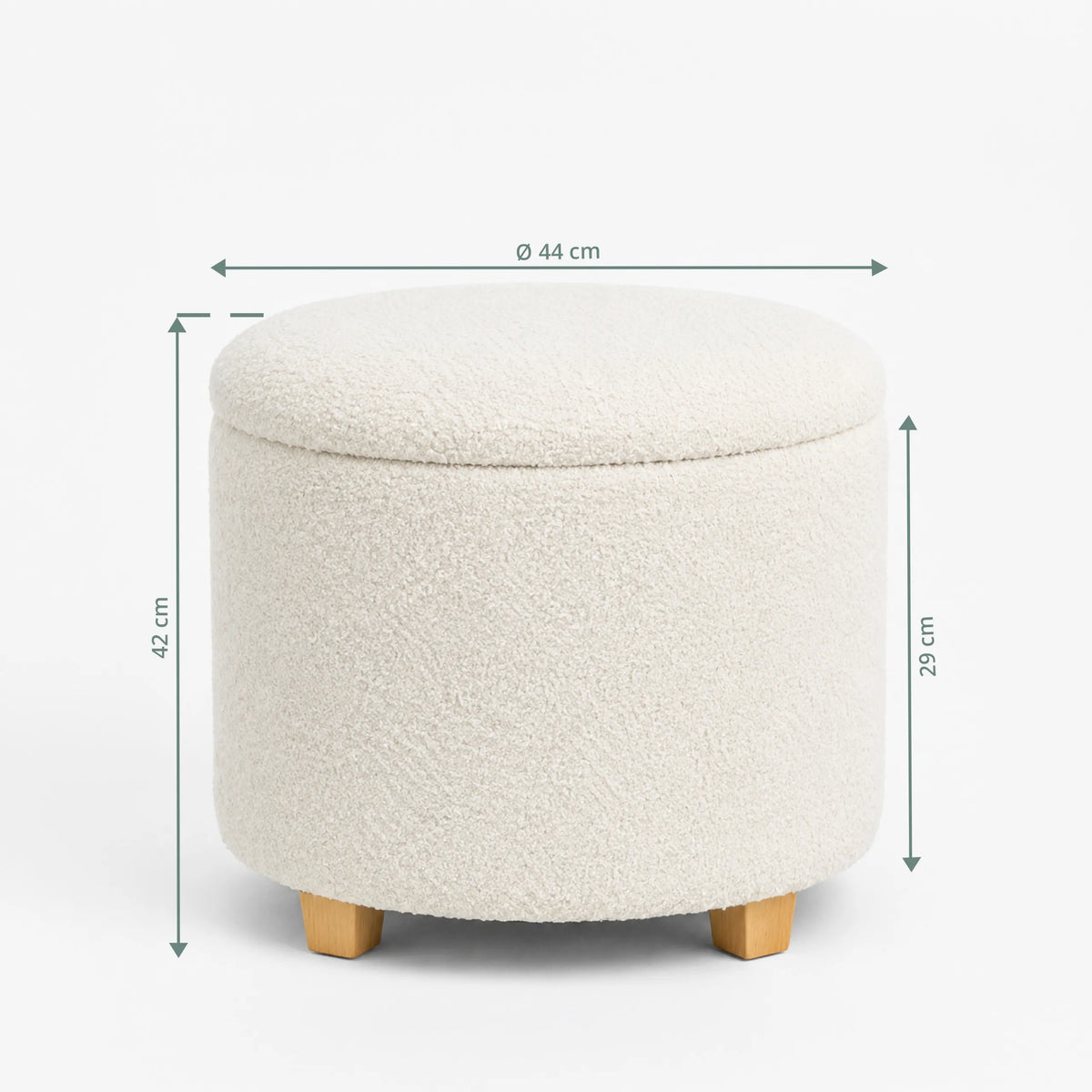 Dimensional drawing of the Upholstered stool Storiano S with a diameter of 44 cm and a height of 42 cm by hjh LIVING