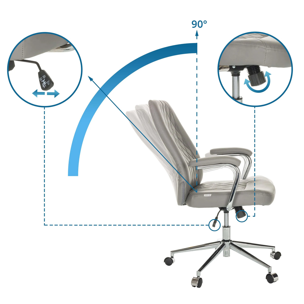 Adjustable backrest up to 90 degrees and seat height of the THEO I Home Office Executive Chair by hjh OFFICE