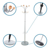 SPACE coat stand in silver with wooden knobs, umbrella holder and non-slip base by hjh OFFICE