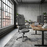Grey Home Office Chair Ergomy Colore with 3D mesh cover and headrest by MyBuero