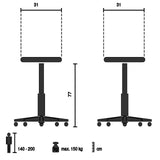 Technical drawing of the Bar stool VANTAGGIO HIGH WS, 31 × 77 cm, max. load 150 kg by hjh OFFICE