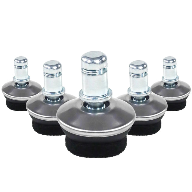 Five silver Chair glides 5 x STAND FZ with black felt pads for hard floors by hjh OFFICE