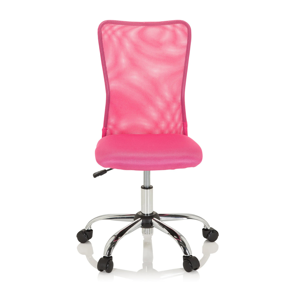 Pink Swivel Chair – Children KIDDY NET I with mesh back and five-caster base by hjh OFFICE – 360-degree view (front view 0°)