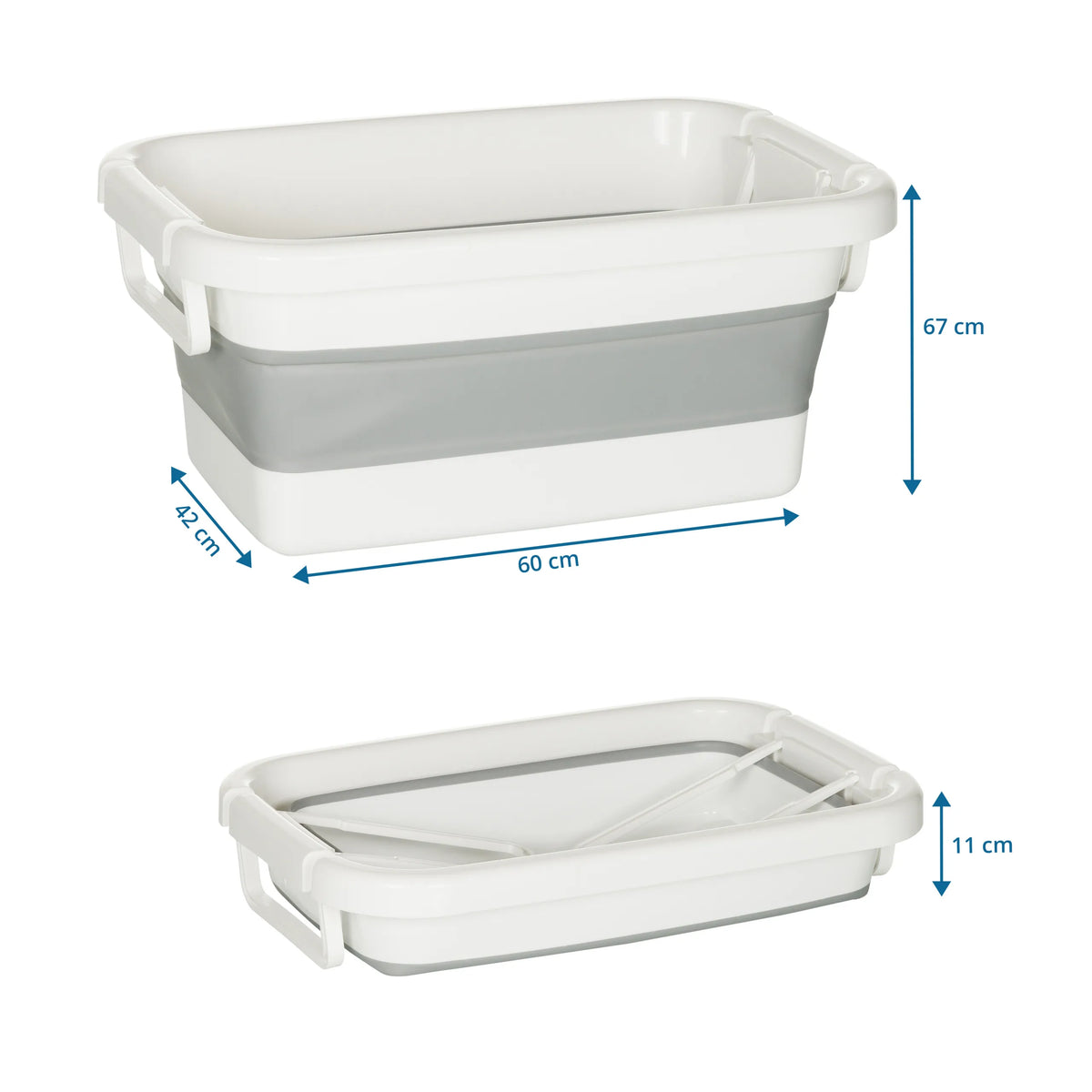 Dimensional drawing of the Folding container CLEAN SILW, 60 x 67 cm in grey-white by hjh OFFICE