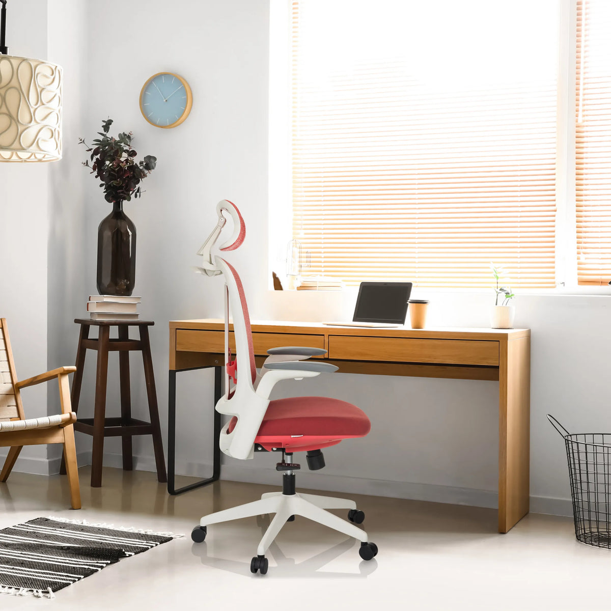 Red professional office chair ARCEO WF with white frame and armrests at a desk by hjh OFFICE