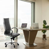 Professional Executive Chair PARMA 20 in black with quilted upholstery and a chrome base at a desk by hjh OFFICE