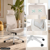 Beige Home Office Chair MIKEO W with mesh back and headrest at a desk by hjh OFFICE