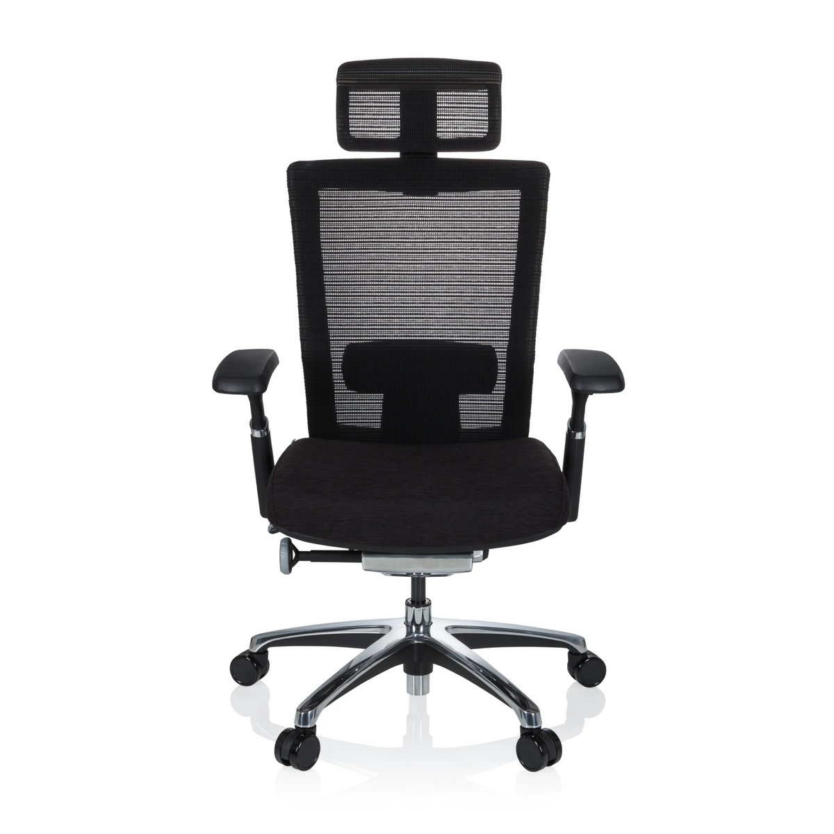 Black High End Office Chair NOVA PRO I with mesh back and five-caster base by hjh OFFICE – 360-degree view (front view 0°)
