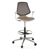 Beige Counter chair TOP WORK STYLE with mesh back, footring and five-caster base by hjh OFFICE – 360-degree view (front view 15°)