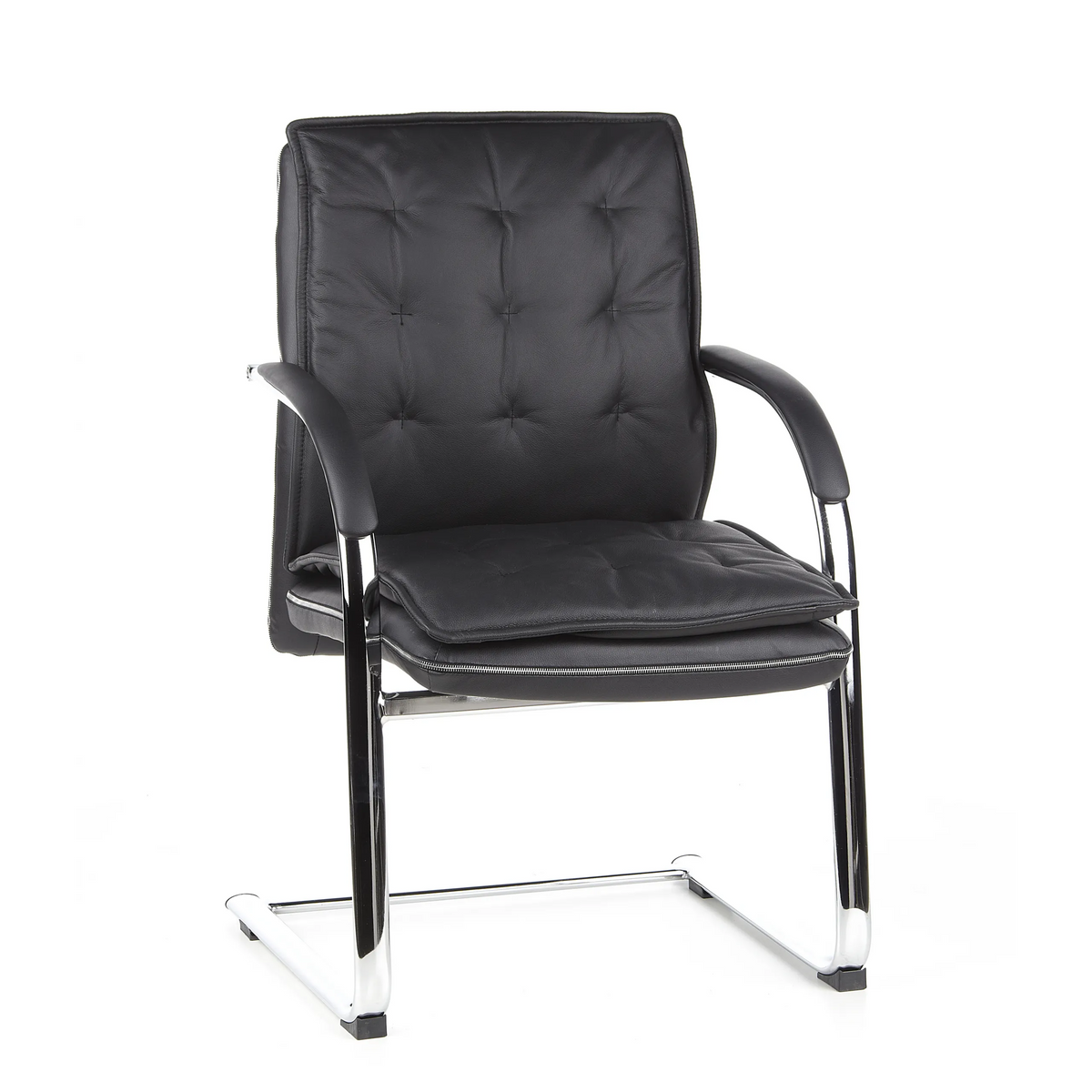Black Cantilever chair VILLA V with quilted upholstery and armrests by hjh OFFICE – 360-degree view (front view 20°)
