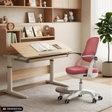Pink Kiddy Smart Step children's swivel chair at a height-adjustable desk by hjh OFFICE (AI-generated image)