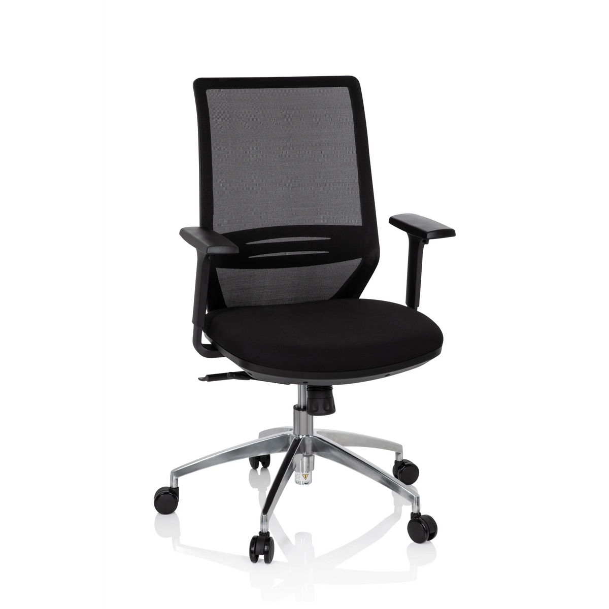 Black Professional Office Chair PROFONDO with mesh back and five-caster base by hjh OFFICE – 360-degree view (front view 20°)