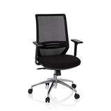Black Professional Office Chair PROFONDO with mesh back and five-caster base by hjh OFFICE – 360-degree view (front view 20°)