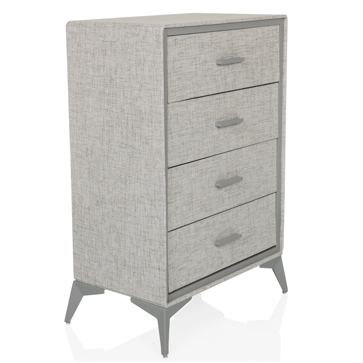 Grey Chest of drawers SKUFFY with four drawers and slim legs by hjh LIVING – 360-degree view (front three-quarter view 45°)