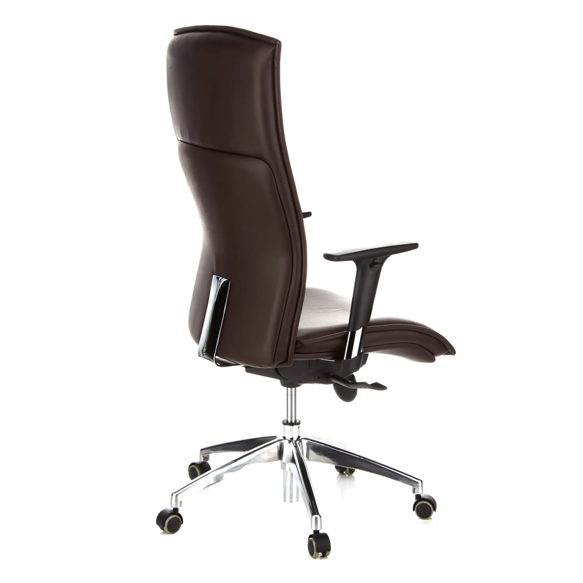 Dark brown Luxury Executive Chair MURANO 20 with armrests and five-caster base by hjh OFFICE – 360-degree view (rear three-quarter view 120°)