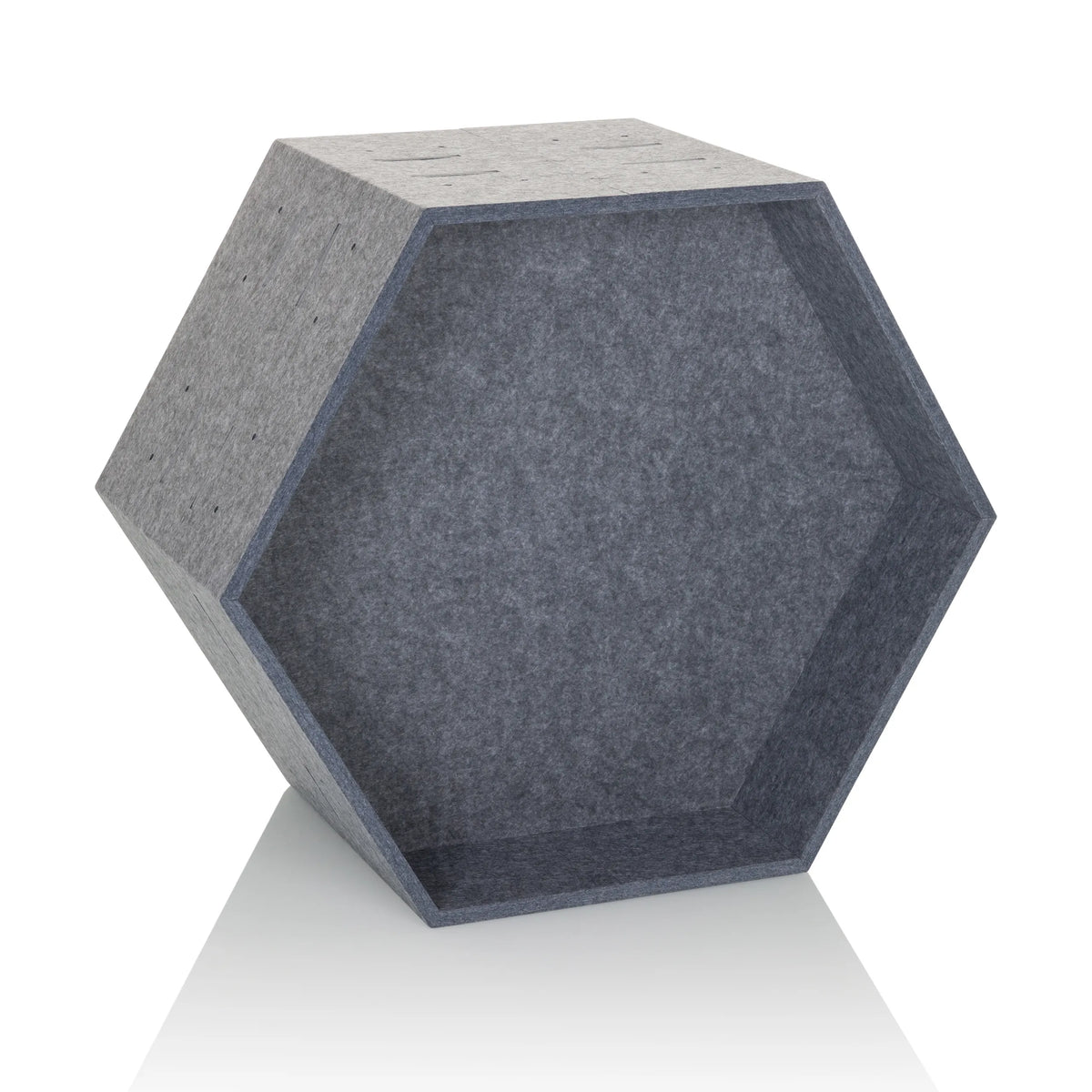 Grey hexagonal felt partition wall FLEXMIUT STORE B by hjh OFFICE – 360-degree view (front view 15°)