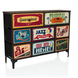 Chest of drawers AMERIKO B with six colourful vintage printed drawers and black legs by hjh LIVING – 360-degree view (front three-quarter view 30°)