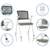 Grey PRIORITY II W PU folding chair with mesh back, armrests and castors including detail views by hjh OFFICE