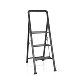Black Folding Ladder SOLID W6 with three steps and a handle by hjh OFFICE – 360-degree view (front view 20°)