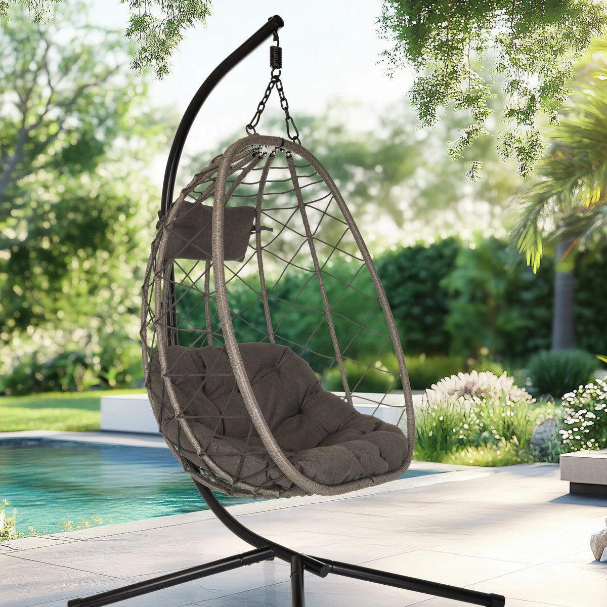 Hanging chair COCOVA in black and grey with a basket frame and cushions by hjh LIVING
