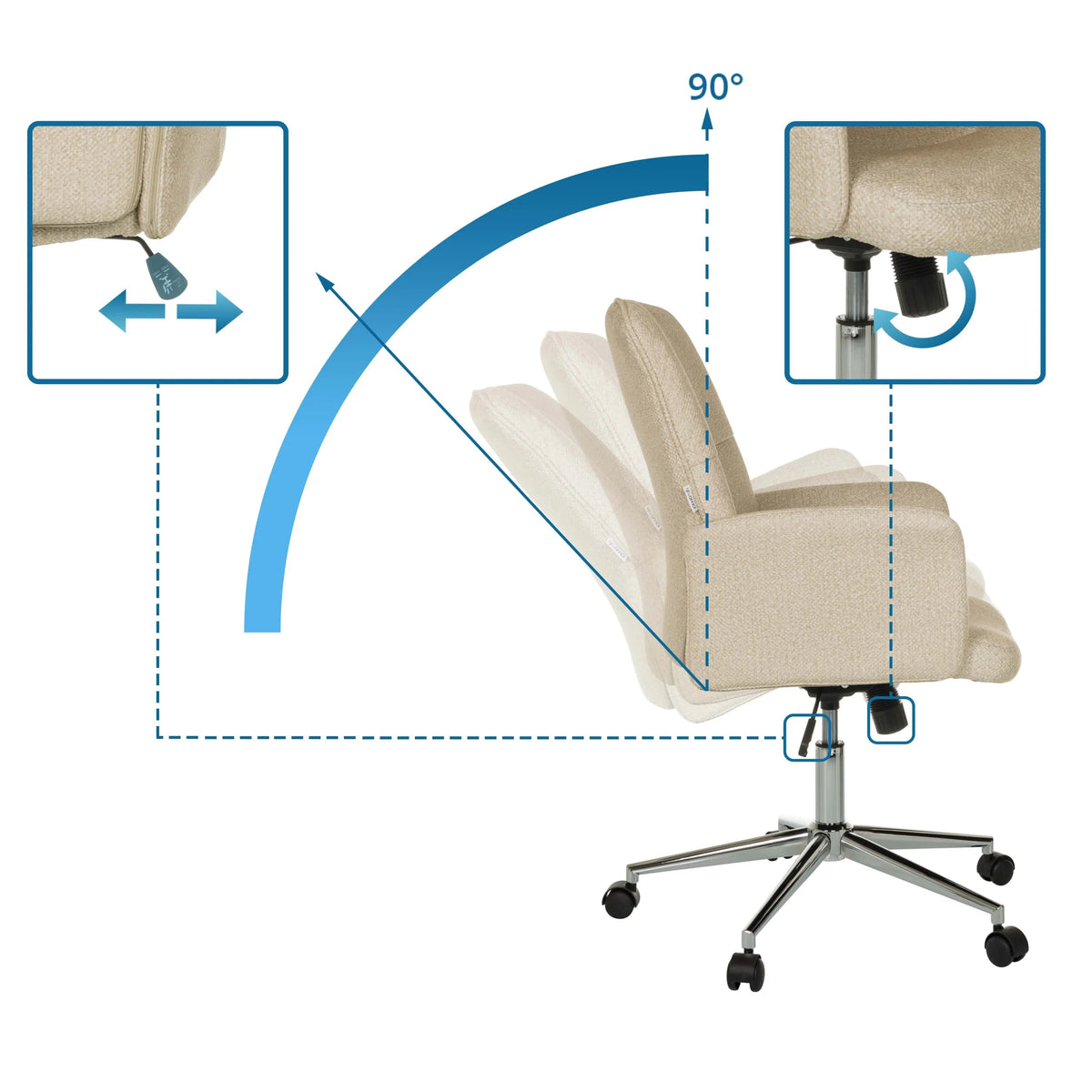 Adjustment mechanisms and 90 degree tilt of the Home Office Chair SOLAO 400 by hjh OFFICE