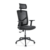 Black Home Office Chair BRETON B with mesh back, headrest and five-caster base by hjh OFFICE – 360-degree view (front three-quarter view 40°)